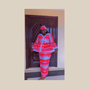 Nyima - African Red Blue Blouse Skirt Set