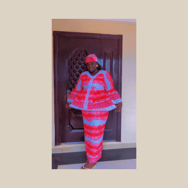 Nyima - African Red Blue Blouse Skirt Set