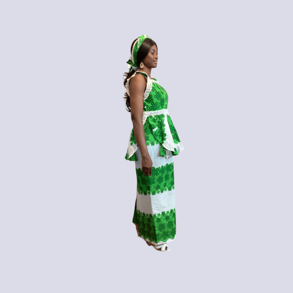 Aida - Green & White African Skirt Matching Set