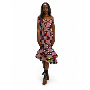 Ankara Off-Shoulder Ruffle Midi Dress