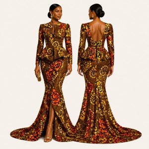 Gold Ankara Mermaid  Skirt Set with Peplum Waist