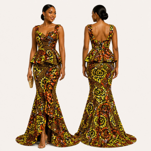 Golden Sculptured African Print Skirt Set