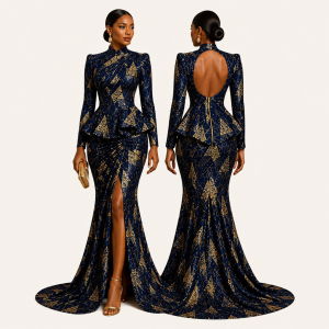 High Neckline With Drape Blouse Skirt Set