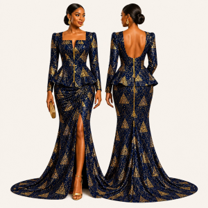 Midnight Gold & Blue African Print Skirt Set