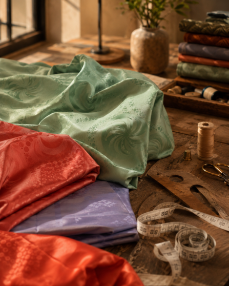 Sohnas Private Tailoring — premium fabrics, embroidery, and tailoring details in the atelier